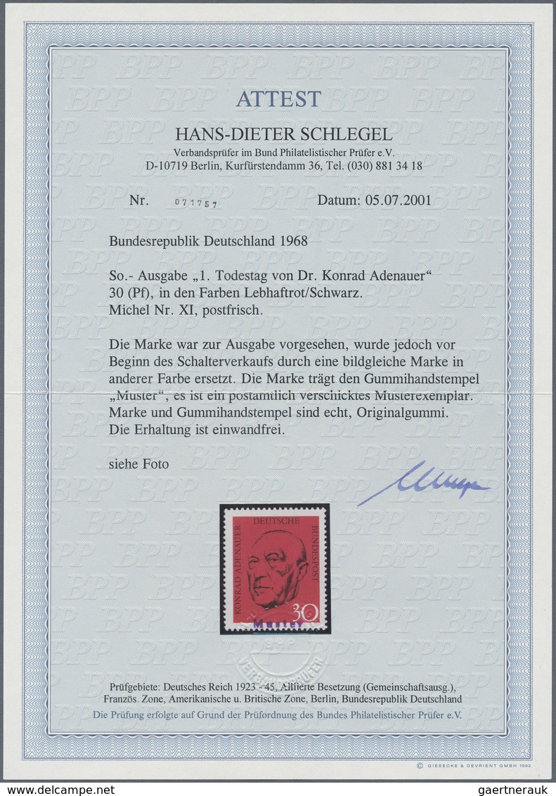 Bundesrepublik Deutschland: 1968, 30 Pfg. Adenauer Lebhaftrot/schwarz Mit Violettem "Muster"-Handste - Brieven En Documenten