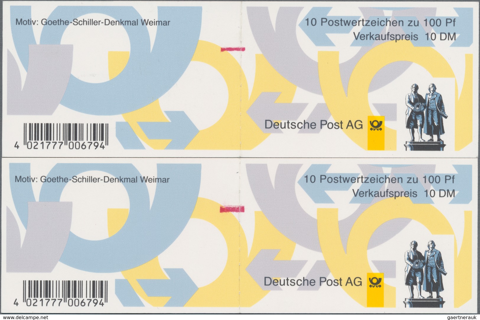 Bundesrepublik - Markenheftchen: 1998, Sehenswürdigkeiten Zwei Heftchen 10 DM Goethe-Schiller Erste - Altri & Non Classificati