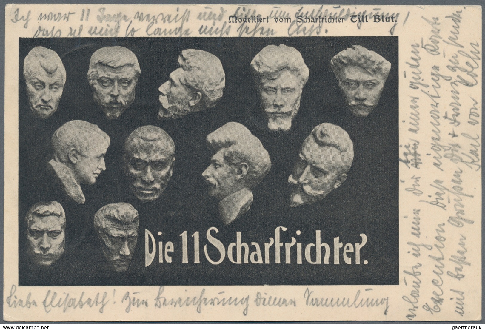 Ansichtskarten: Künstler / Artists: DIE ELF SCHARFRICHTER, "Modelliert Vom Scharfrichter Till Blut ( - Zonder Classificatie