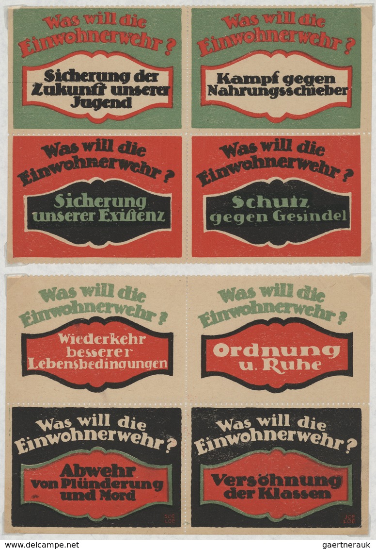 Ansichtskarten: Politik / Politics: BAYERN 1919, 8 Großformatige Vignetten Der Einwohnerwehr, Ungebr - Figuren