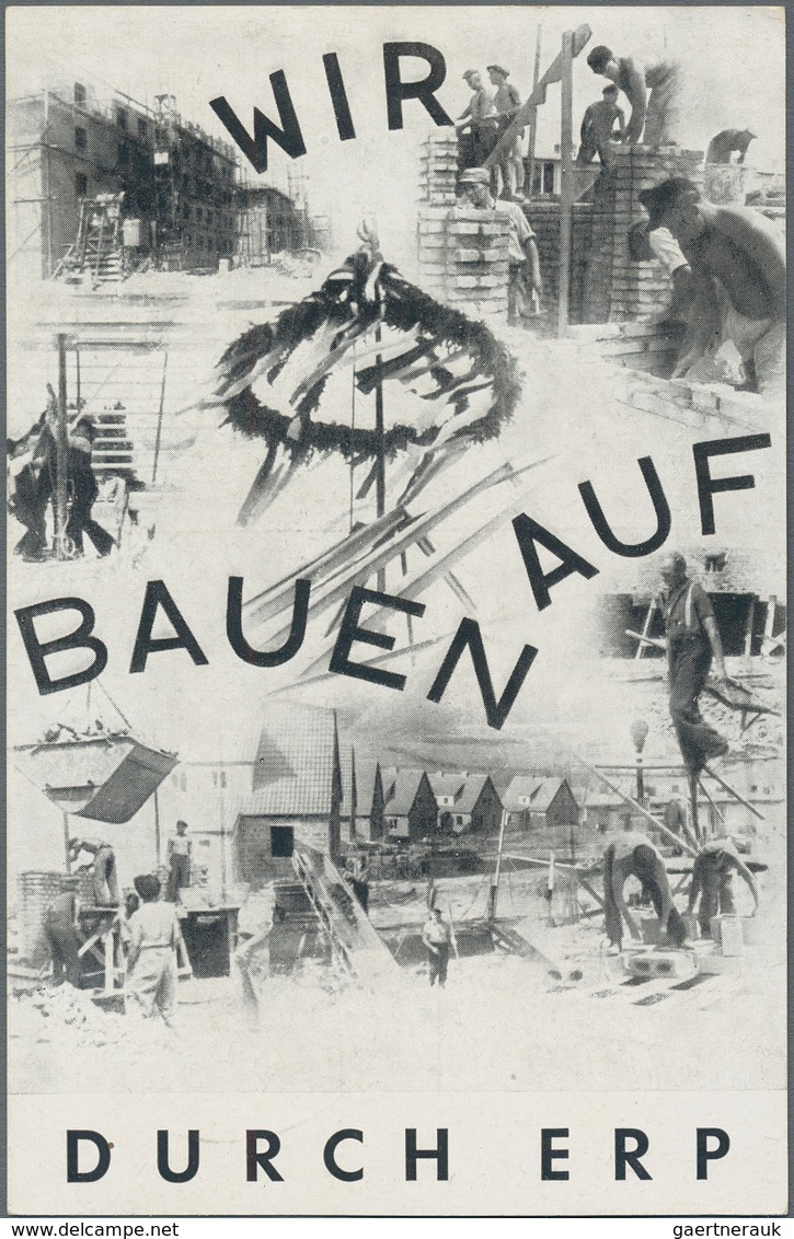 Ansichtskarten: Politik / Politics: DEUTSCHLAND "BRD", "WIR BAUEN AUIF DURCH ERP" Aufdruck Rückseite - Persönlichkeiten