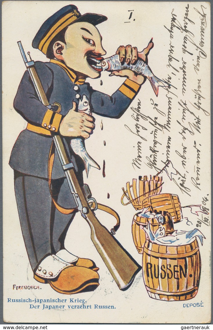 Ansichtskarten: Politik / Politics: RUSSISCH-JAPANISCHER-KRIEG 1904/1905, österreichische Karikatur - Figuren