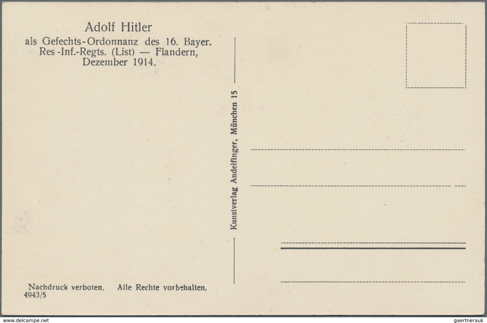 Ansichtskarten: Propaganda: 1914, "Hitler Im Felde" Gefreiter Adolf Hitler Als Gefechts-Ordonnanz De - Partiti Politici & Elezioni