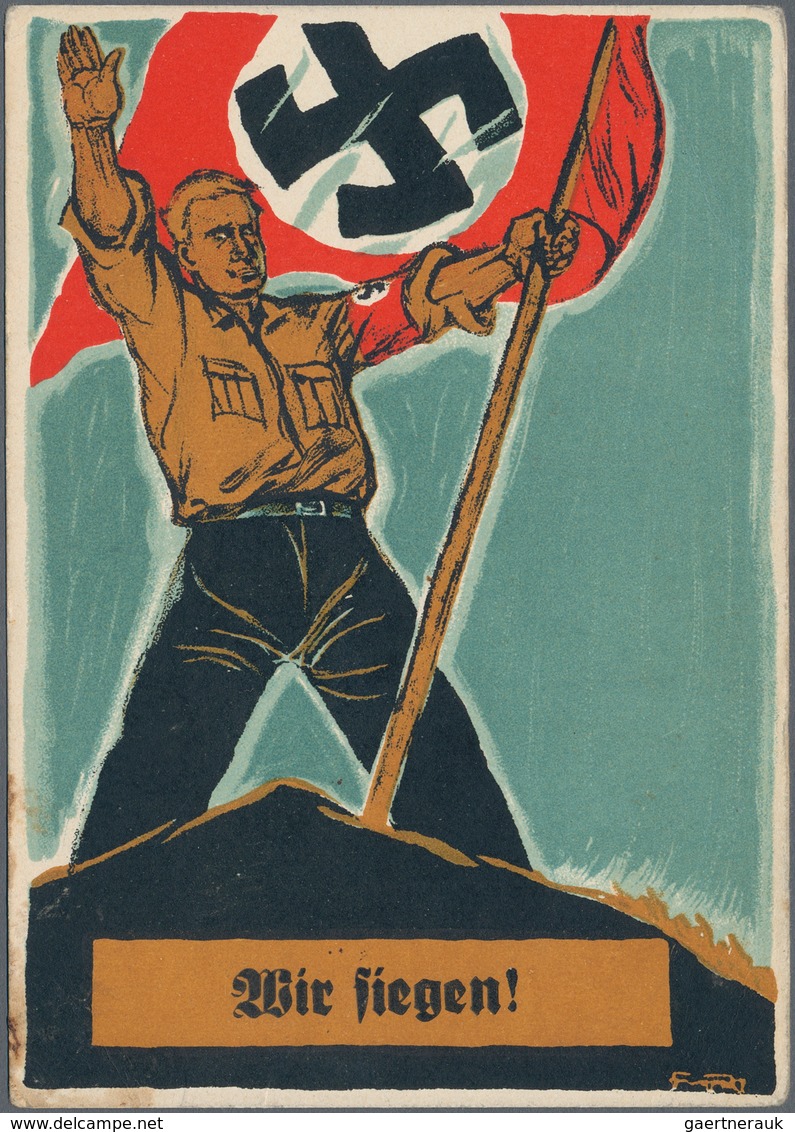 Ansichtskarten: Propaganda: 1930 Ca., "Wir Siegen!", Großformatige Kolorierte Propagandakarte, Abbil - Politieke Partijen & Verkiezingen