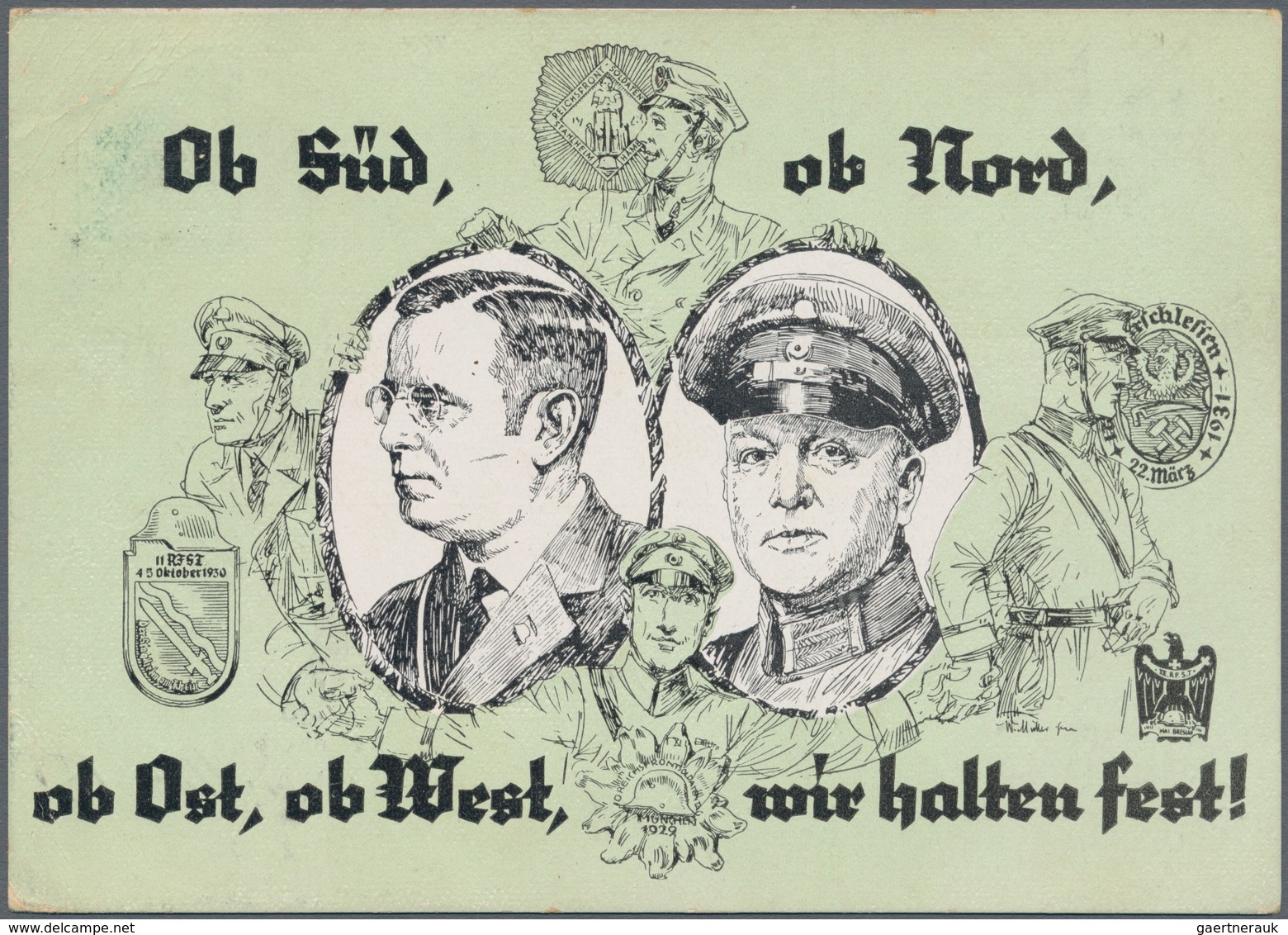 Ansichtskarten: Propaganda: 1931, Erinnerungskarte Der STAHLHELM - Ortsgruppe Pößnek "Ob Süd, Ob Nor - Politieke Partijen & Verkiezingen