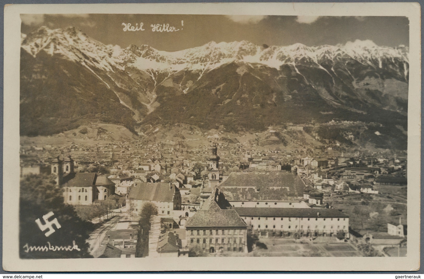 Ansichtskarten: Propaganda: 1932 Ca., "Heil Hitler! Innsbruck" Frühe Fotokarte Mit Panorama Von Inns - Partiti Politici & Elezioni