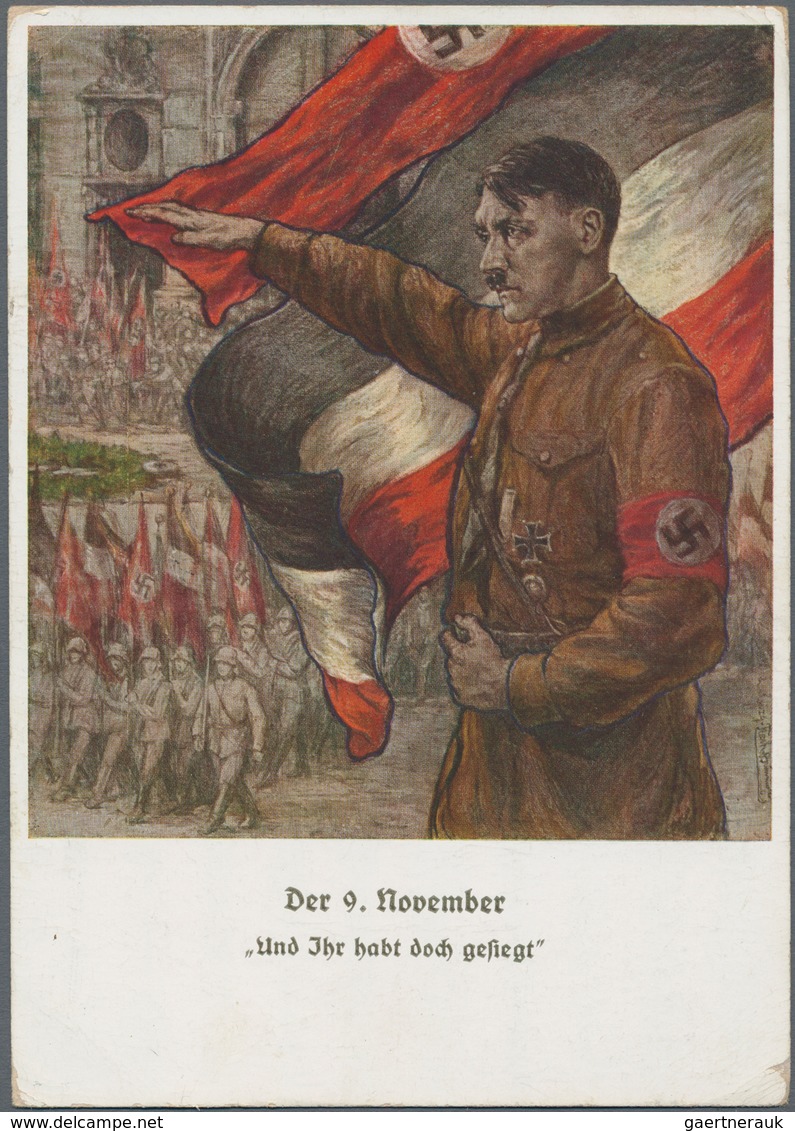 Ansichtskarten: Propaganda: 1933. Farbkarte "Der 9. November / Und Ihr Habt Doch Gesiegt" Mit Rs. Ab - Partiti Politici & Elezioni