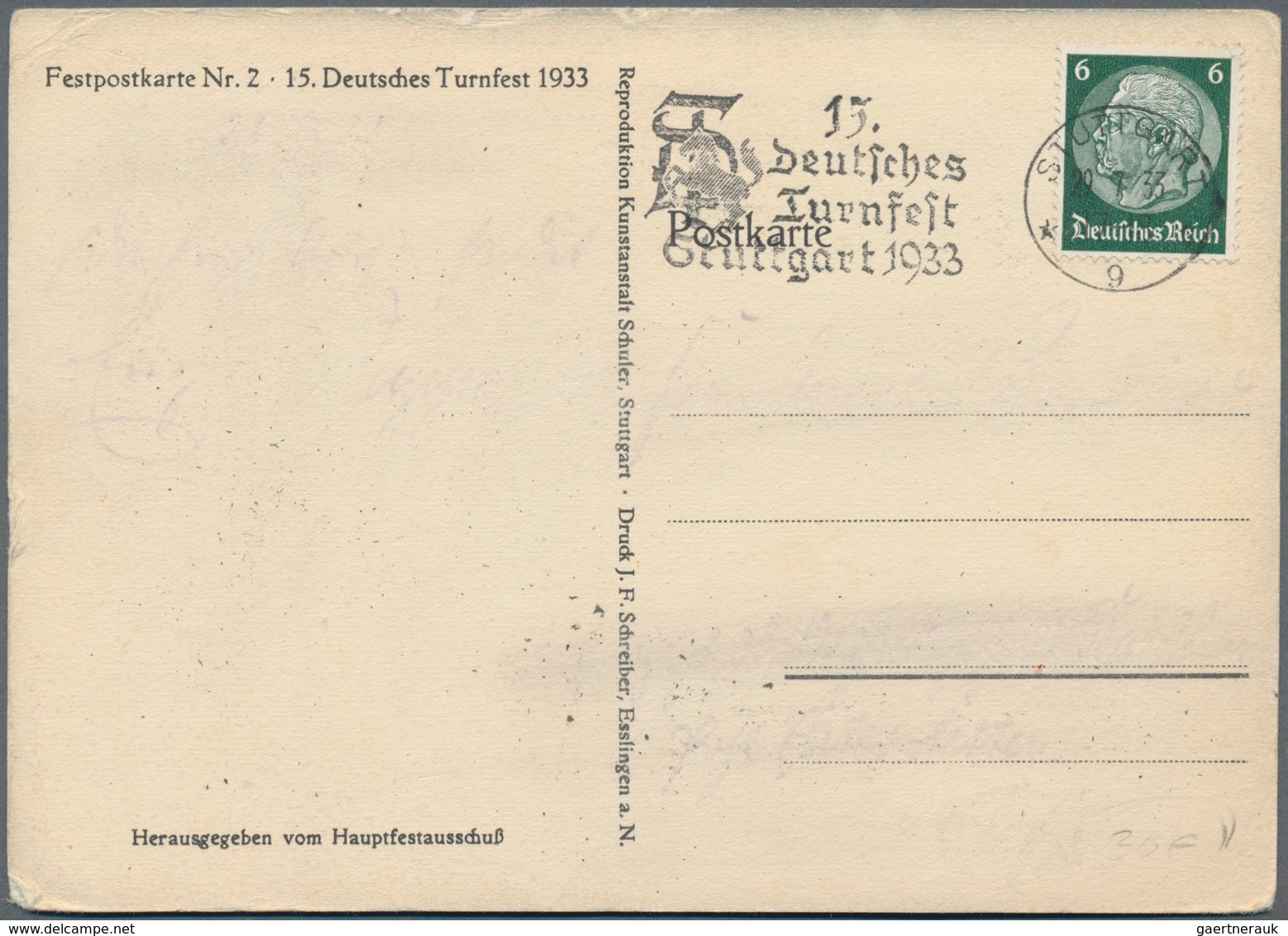 Ansichtskarten: Propaganda: 1933, "15. Deutsches Turnfest Stuttgart 1933", Drei Postalisch Gelaufene - Politieke Partijen & Verkiezingen