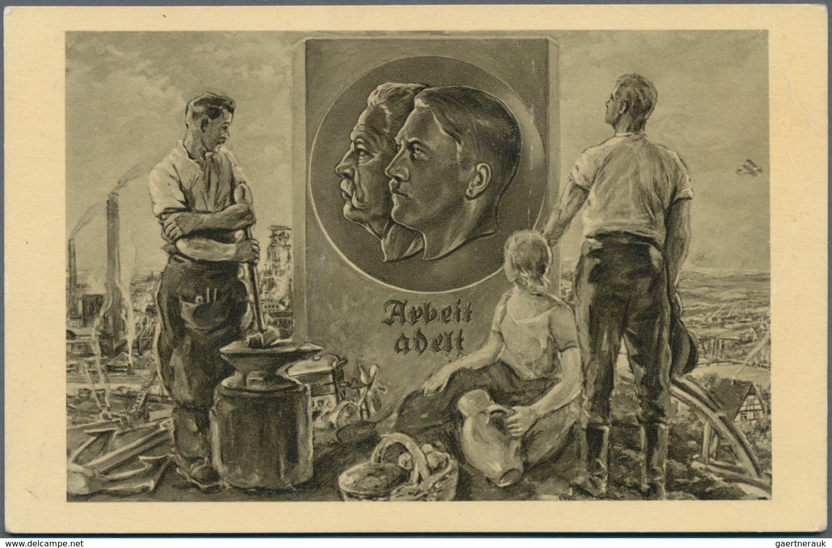 Ansichtskarten: Propaganda: 1933, "Arbeit Adelt", Kleinformatige Propagandakarte Mit Abbildung Hinde - Partiti Politici & Elezioni