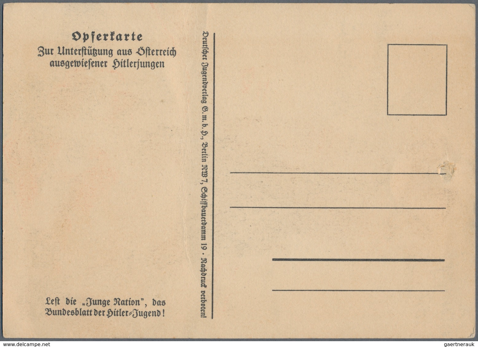 Ansichtskarten: Propaganda: 1933/1945, "Opferkarte Zur Unterstützung Aus Österreich Ausgewiesener Hi - Politieke Partijen & Verkiezingen