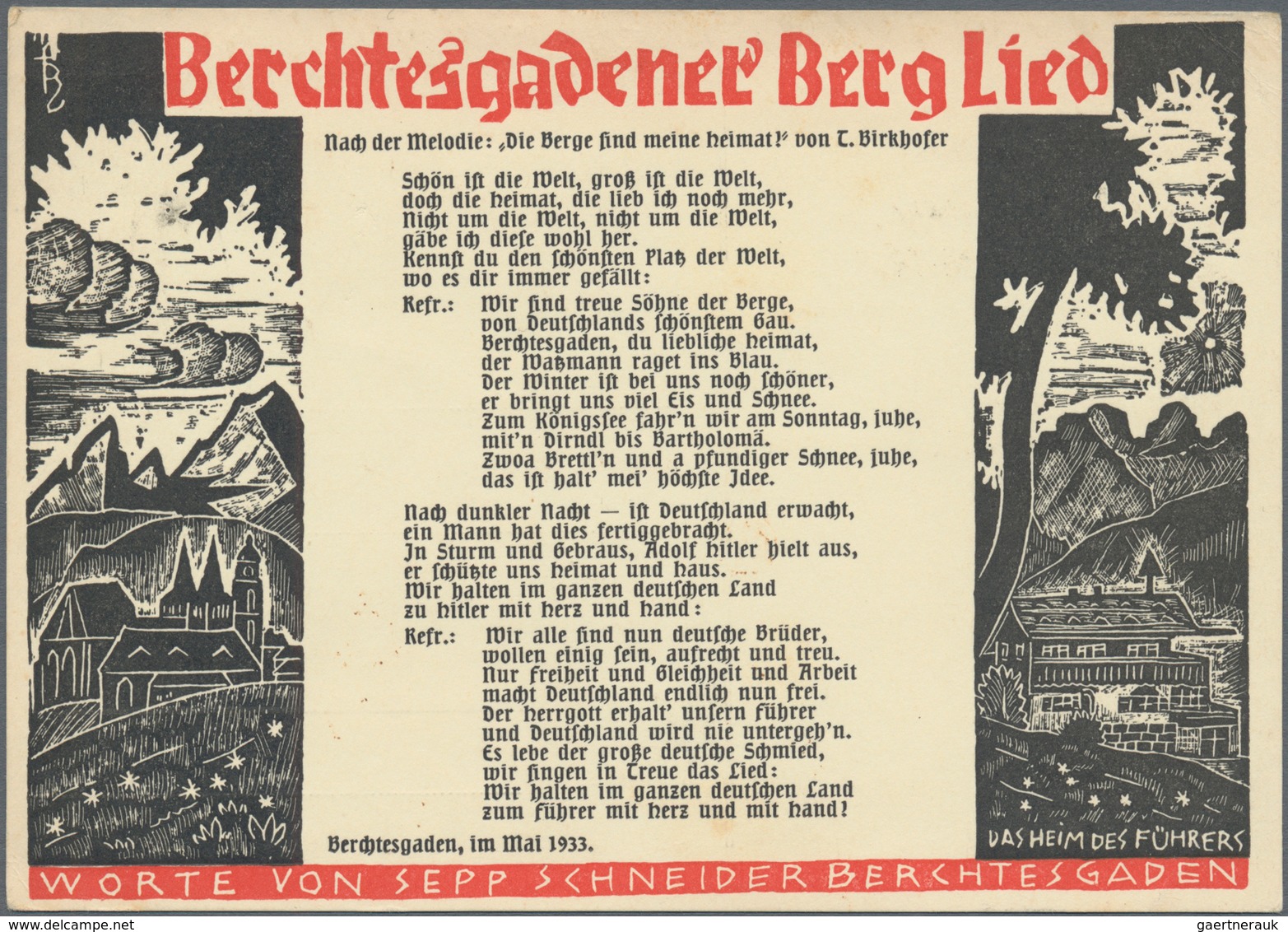 Ansichtskarten: Propaganda: 1933, " Berchtesgadener Berg Lied" Mit Obersalzberg "Das Heim Des Führer - Politieke Partijen & Verkiezingen