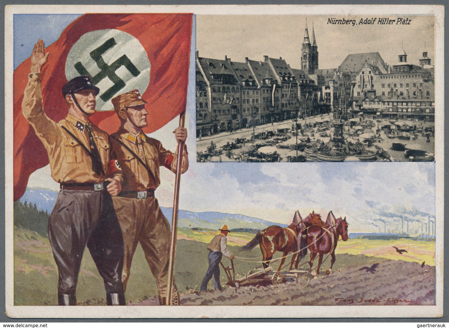 Ansichtskarten: Propaganda: 1933. Very Scarce Card Showing SS And SA Men Saluting Nürnberg Adolf-Hit - Partiti Politici & Elezioni