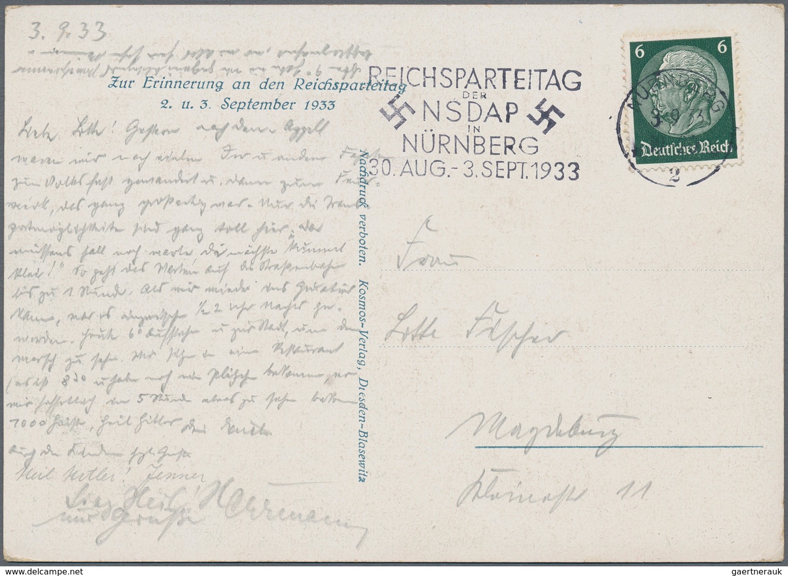Ansichtskarten: Propaganda: 1933, "Reichsparteitag Nürnberg", Großformatige Kolorierte Parteitagskar - Politieke Partijen & Verkiezingen