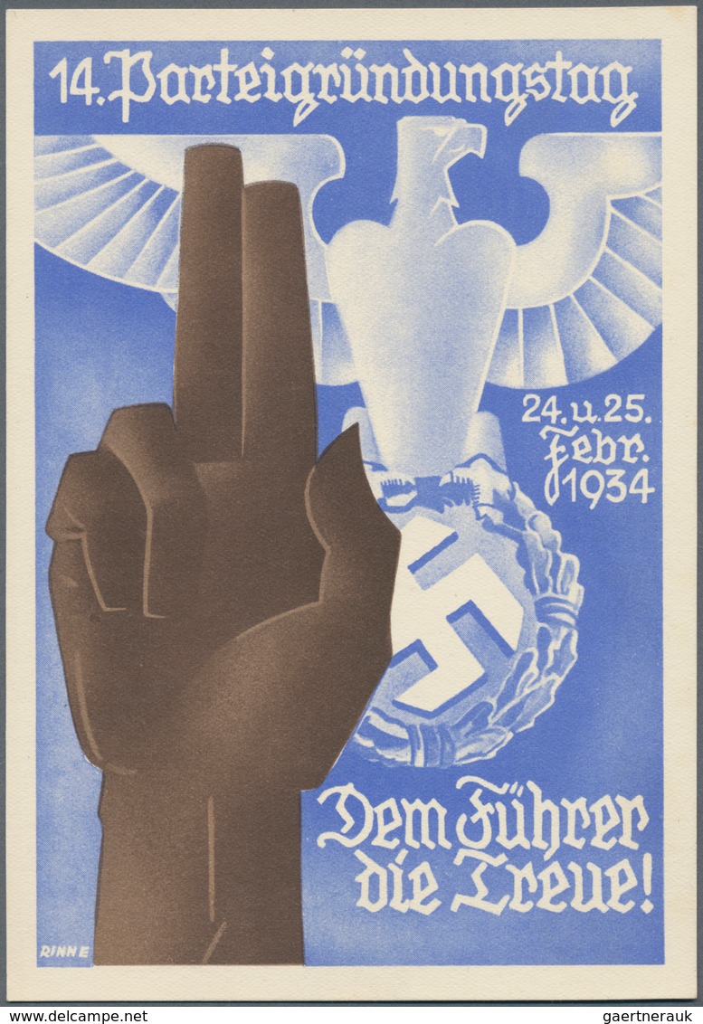 Ansichtskarten: Propaganda: 1934, "14. Parteigründungstag 24. U. 25. Febr. 1934 Dem Führer Die Treue - Partiti Politici & Elezioni