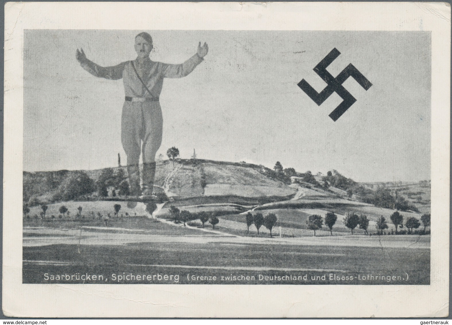 Ansichtskarten: Propaganda: 1935, Saarabstimmung, Fotokarte Als Collage Mit Hitler Mit Ausgebreitete - Partiti Politici & Elezioni