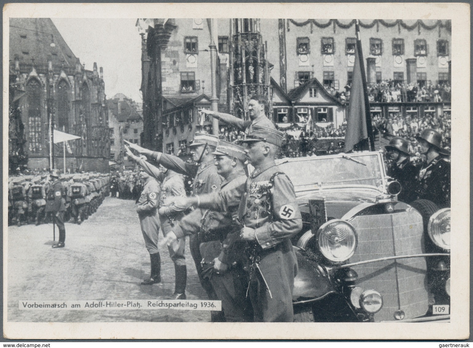 Ansichtskarten: Propaganda: 1936, Reichsparteitag Nürnberg "Vorbeimarsch Am Adolf-Hitler-Platz" Mit - Partiti Politici & Elezioni