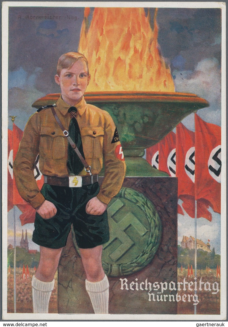 Ansichtskarten: Propaganda: 1937, "REICHSPARTEITAG NÜRNBERG" , Abbildung Hitler-Junge Vor Flammensch - Politieke Partijen & Verkiezingen