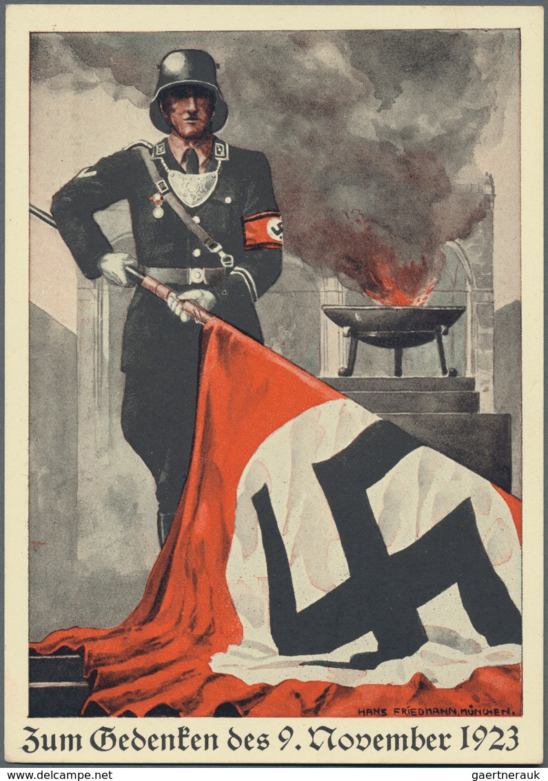 Ansichtskarten: Propaganda: 1937, "Zum Gedenken Des 9. November 1923", Großformatige Kolorierte Prop - Partiti Politici & Elezioni