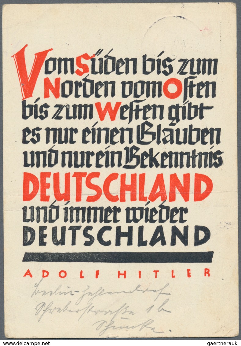 Ansichtskarten: Propaganda: 1937, "Bekenntnis Deutschland" Zitat Von Adolf Hitler, Postalisch Gelauf - Partiti Politici & Elezioni