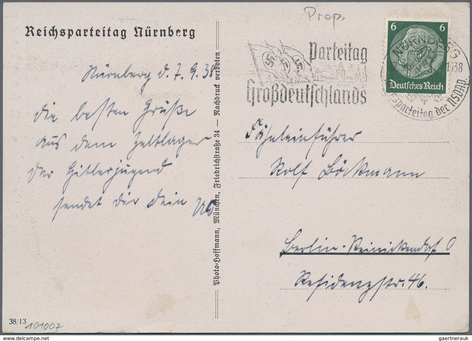 Ansichtskarten: Propaganda: 1938, "Reichsparteitag Nürnberg", Großformatige Kolorierte Parteitagskar - Politieke Partijen & Verkiezingen