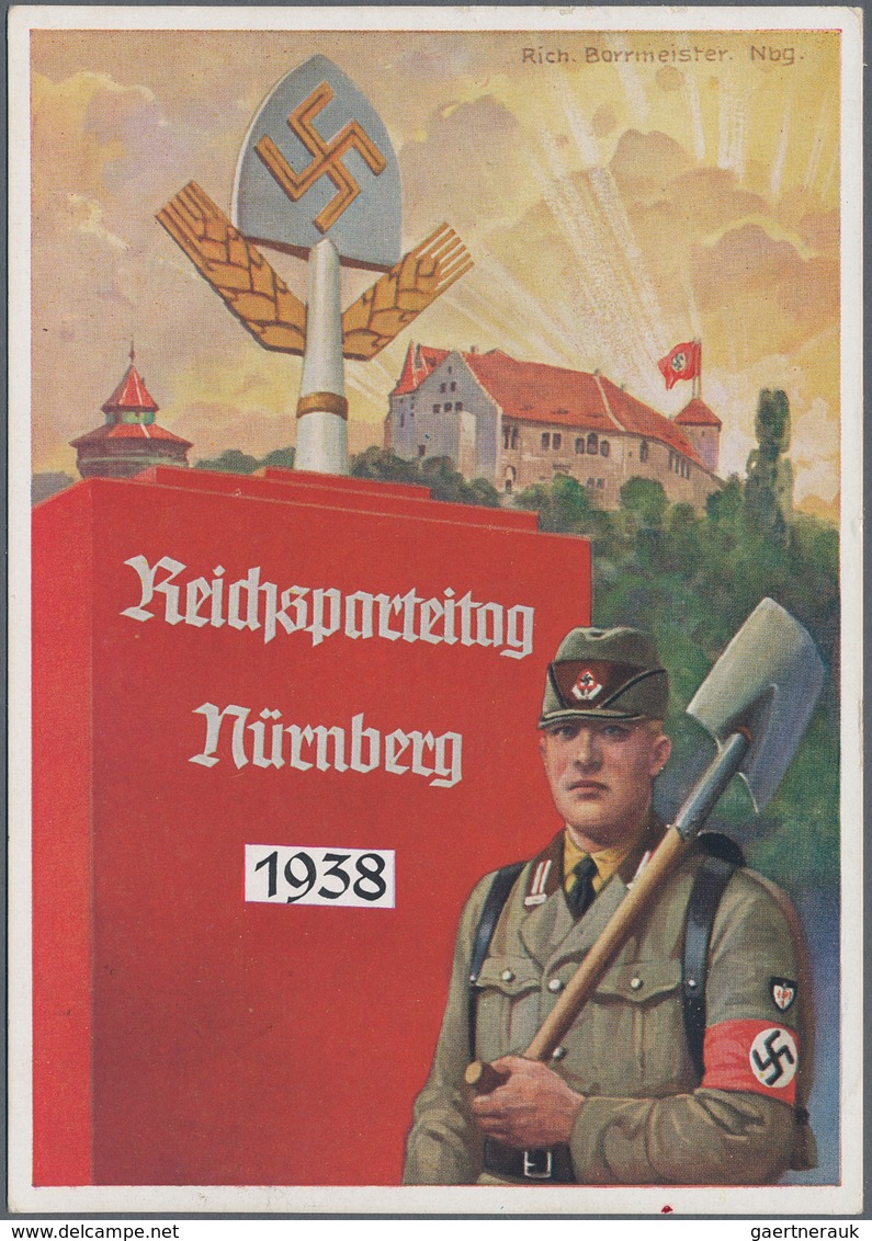 Ansichtskarten: Propaganda: 1938, "Reichsparteitag Nürnberg", Großformatige Kolorierte Parteitagskar - Partiti Politici & Elezioni