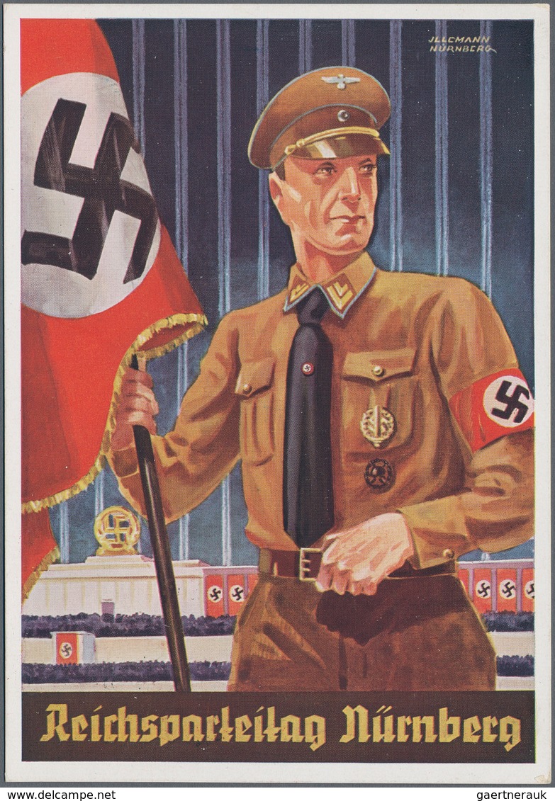 Ansichtskarten: Propaganda: 1938, "Reichsparteitag Nürnberg", Großformatige Kolorierte Parteitagskar - Partiti Politici & Elezioni