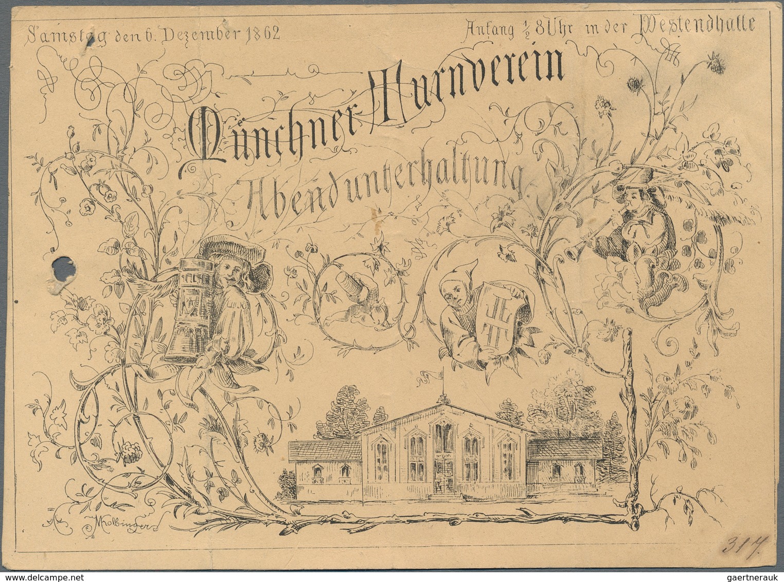 Ansichtskarten: Vorläufer: 1862, MÜNCHEN, Illustrierte Eintrittskarte Zur Abendunterhaltung Des Münc - Ohne Zuordnung