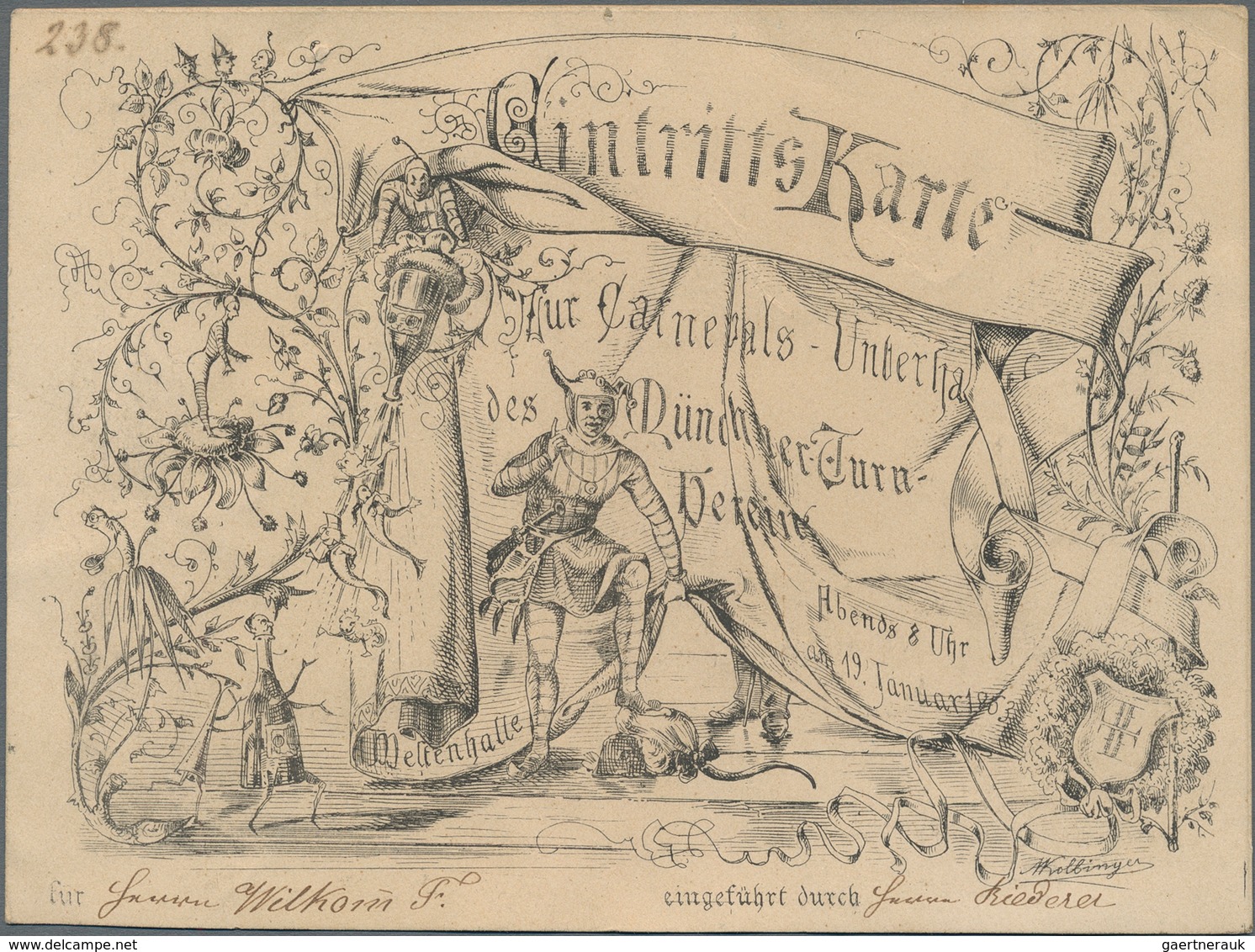 Ansichtskarten: Vorläufer: 1863, MÜNCHEN, Illustrierte Eintrittskarte Zur Abendunterhaltung Des Münc - Zonder Classificatie