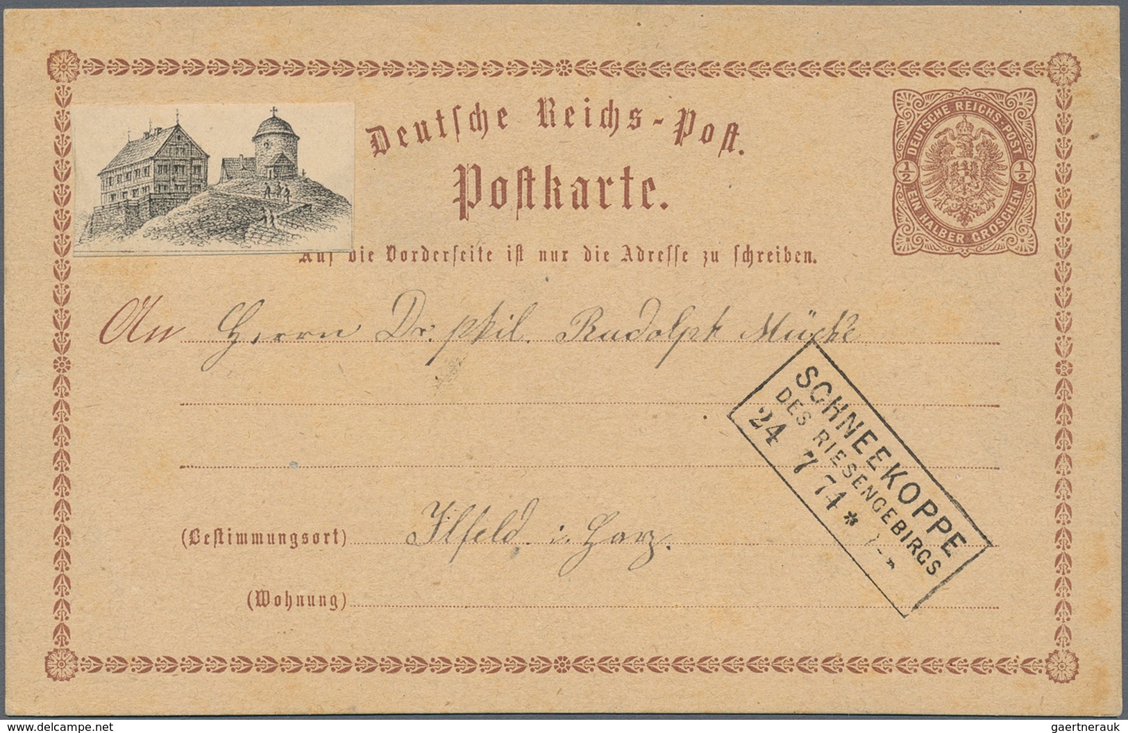 Ansichtskarten: Vorläufer: 1874, SCHNEEKOPPE, Vorläuferkarte 1/2 Groschen Brustschild Als Privatganz - Zonder Classificatie