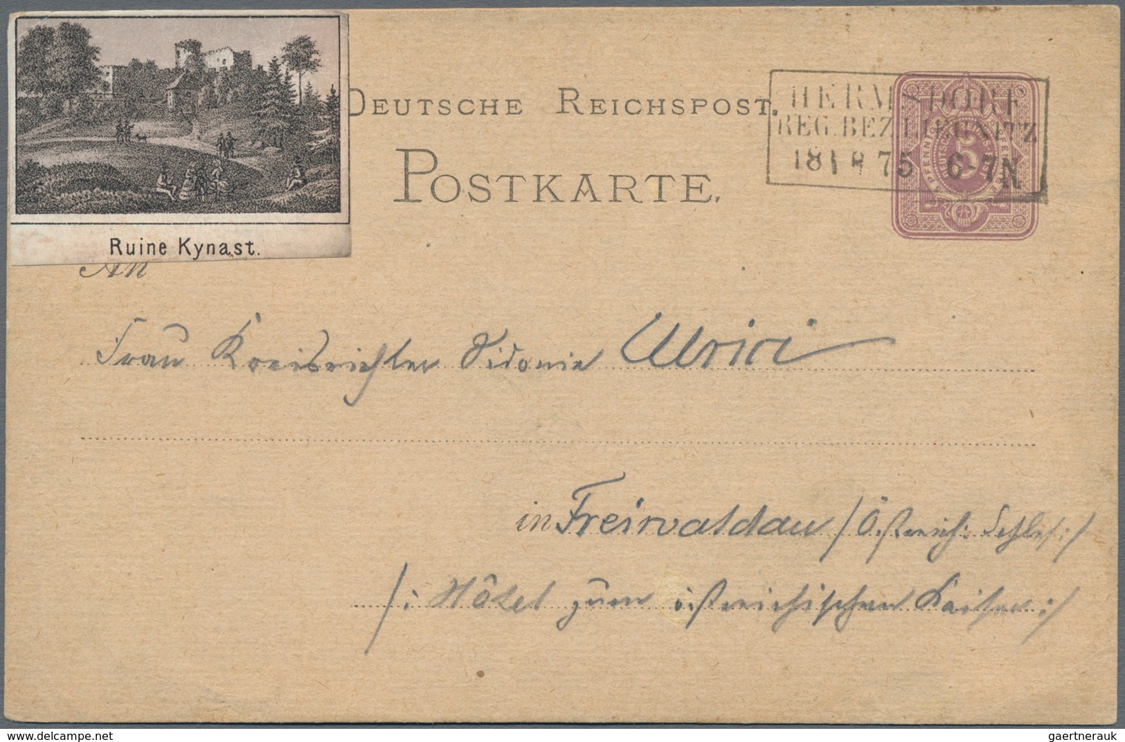 Ansichtskarten: Vorläufer: 1875, RUINE KYNAST, Vorläuferkarte 5 Pf Lila Als Privatganzsache Mit R3 H - Zonder Classificatie