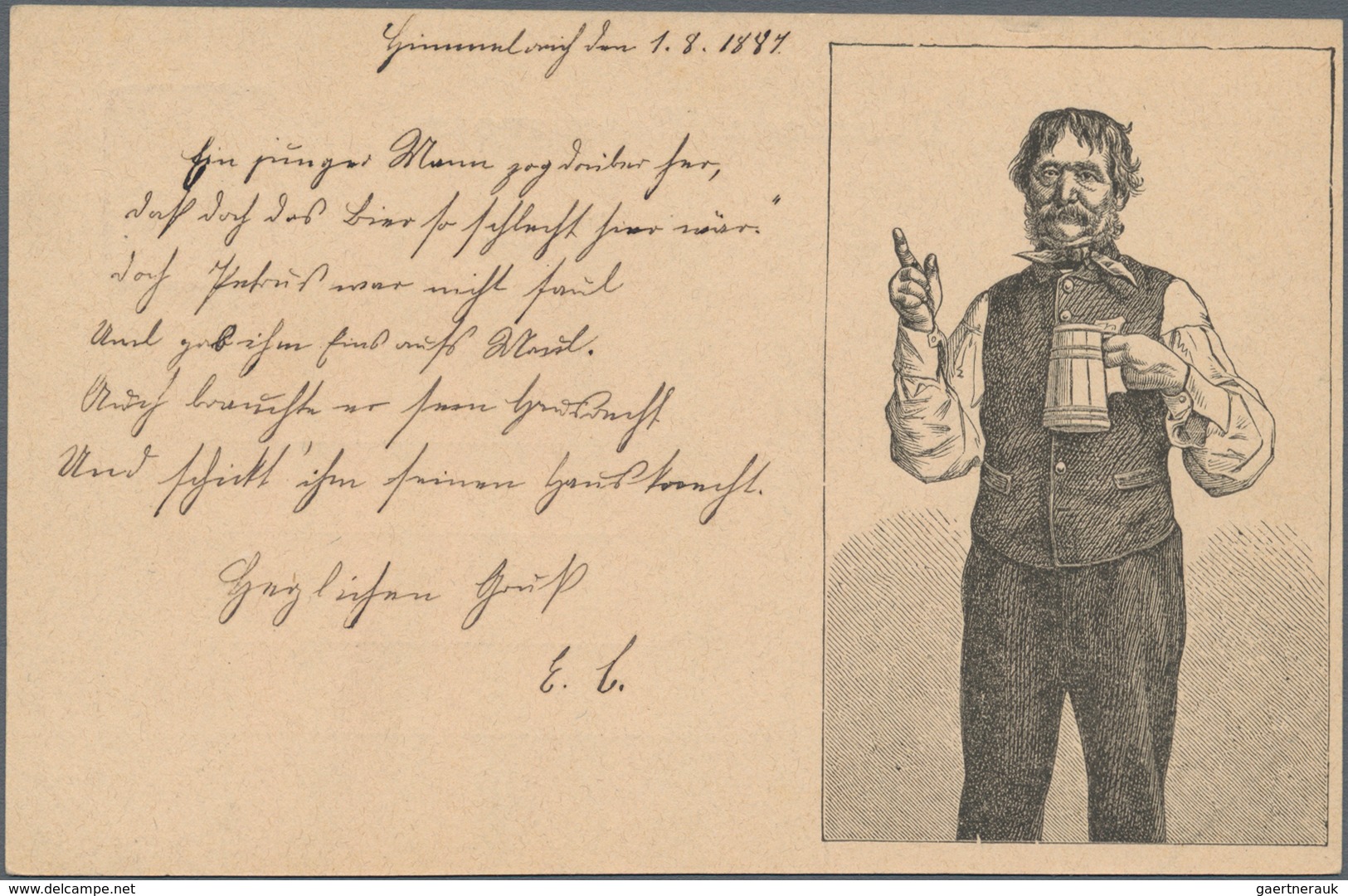 Ansichtskarten: Vorläufer: 1878 Ca., Mahnender Mann Mit Bierhumpen (Rudelsburg-Wirt Samiel), Vorläuf - Ohne Zuordnung