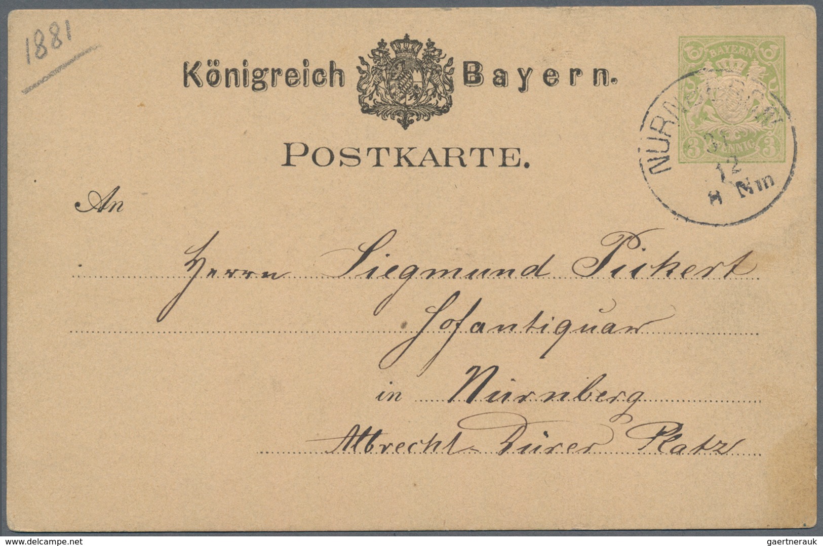 Ansichtskarten: Vorläufer: 1880, "Prosit Neujahr! 1881", Glückwunsch-Vorläufer Als 3 Pf. Grün Bayern - Zonder Classificatie