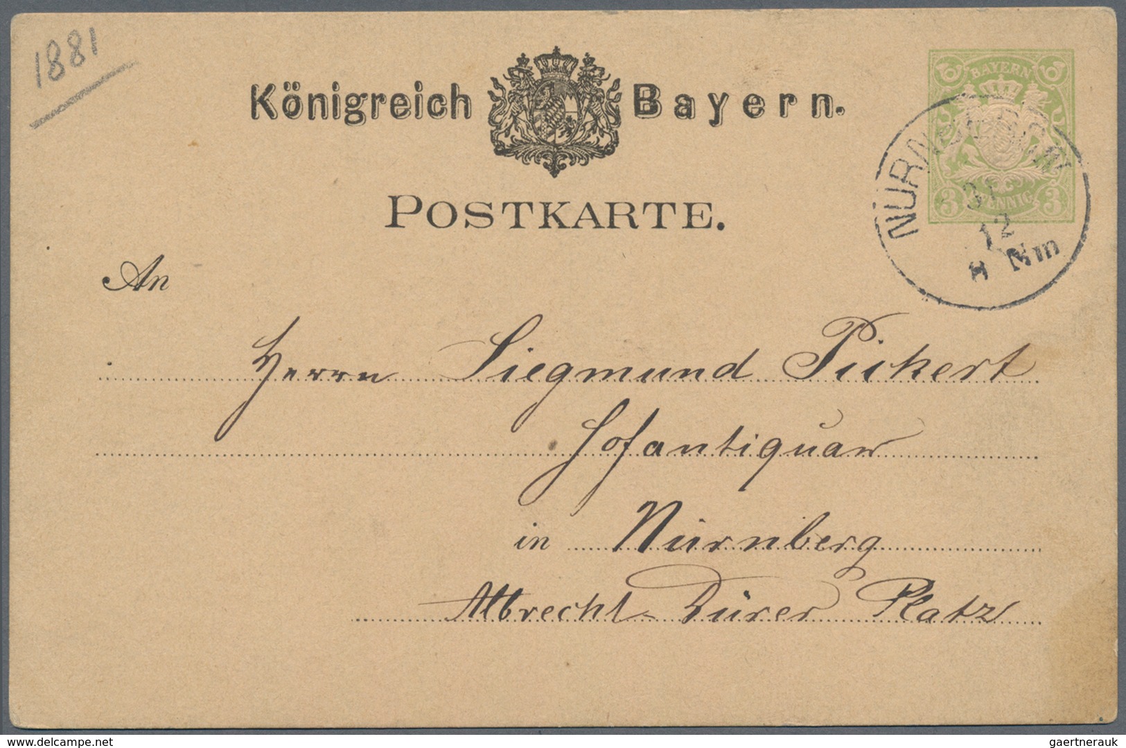 Ansichtskarten: Vorläufer: 1880, "Prosit Neujahr! 1881", Glückwunsch-Vorläufer Als 3 Pf. Grün Bayern - Non Classificati