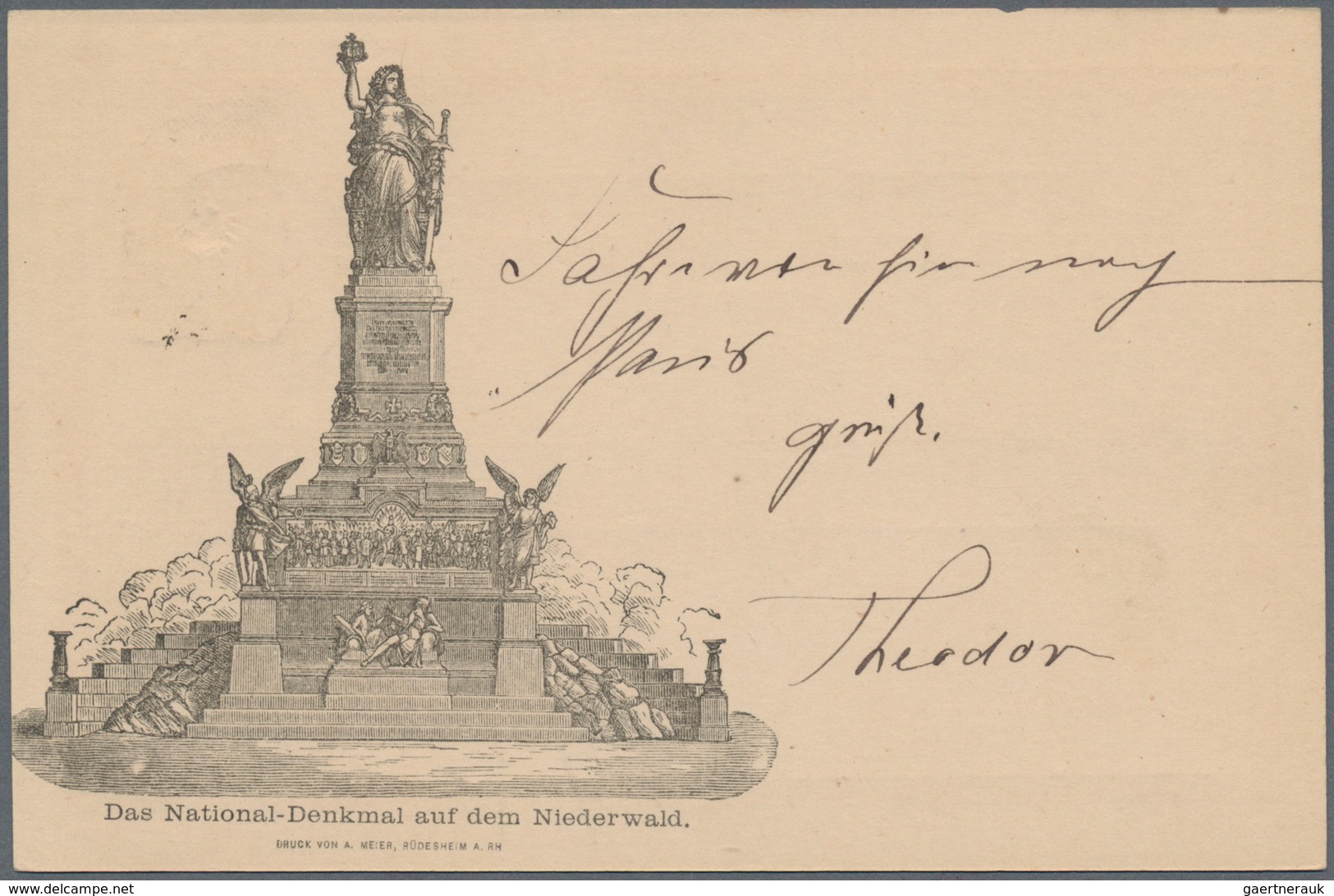 Ansichtskarten: Vorläufer: 1883, NATIONAL-DENKMAL Aus Dem Niederwald, Vorläuferkarte 10 Pf Rot Als P - Non Classificati