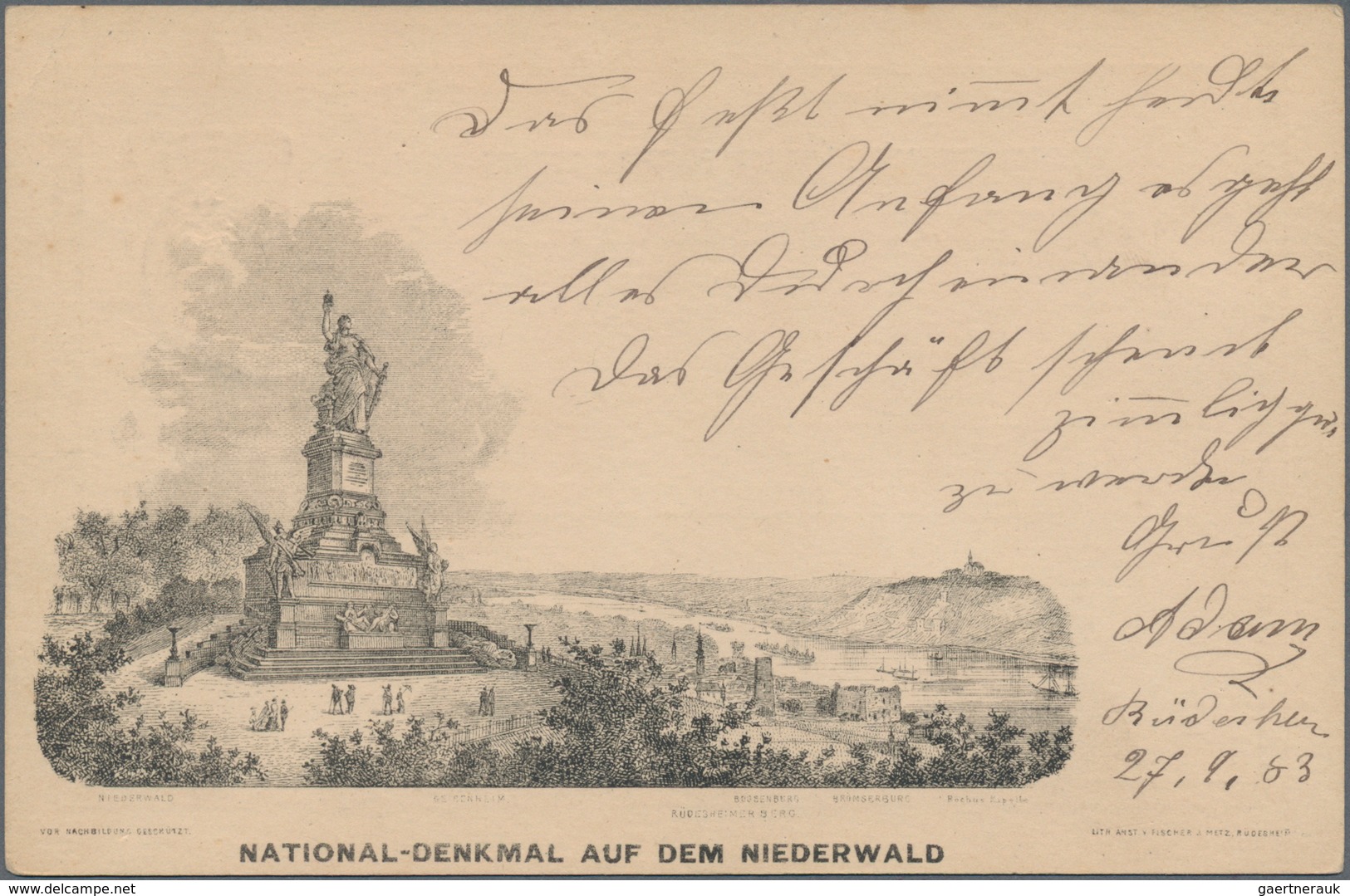 Ansichtskarten: Vorläufer: 1883, NATIONAL-DENKMAL Auf Dem Niederwald, Vorläuferkarte 10 Pf Rot Als P - Non Classificati