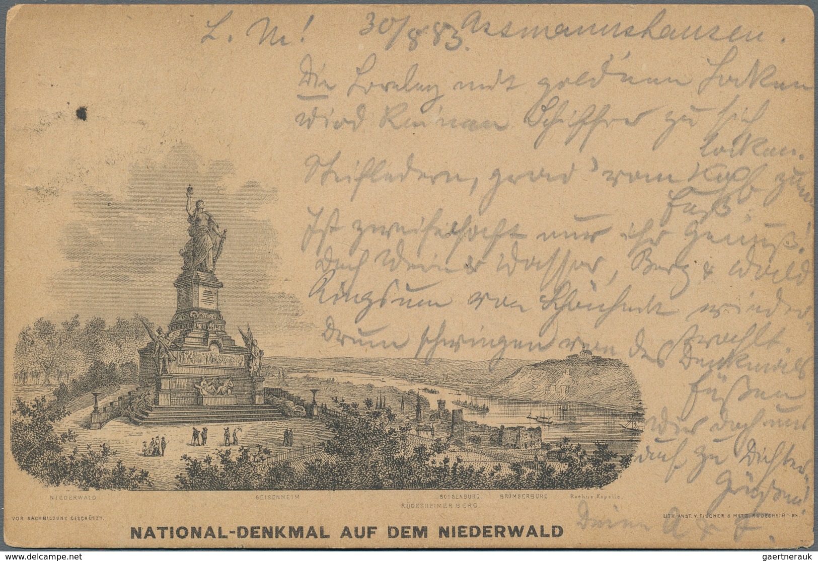 Ansichtskarten: Vorläufer: 1883, NIEDERWALD-DENKMAL, Vorläuferkarte 5 Pf. Lila Mit Bahnpost L3 WIESB - Zonder Classificatie