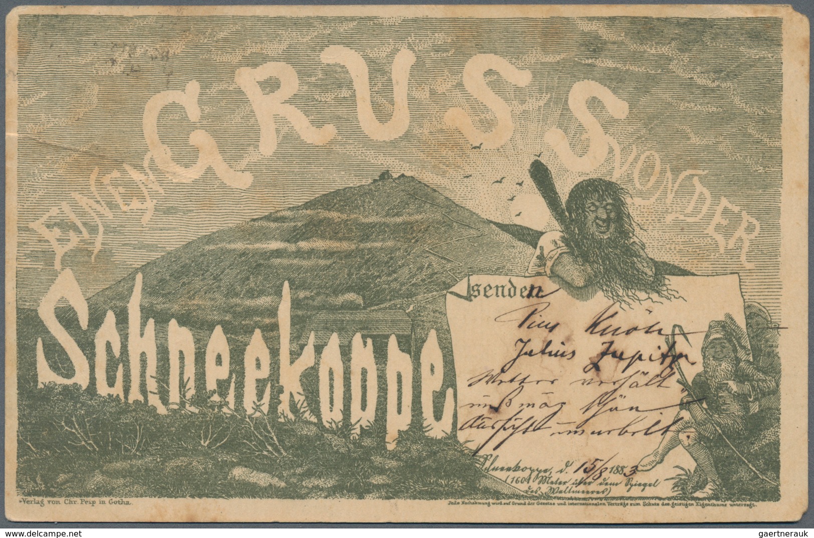 Ansichtskarten: Vorläufer: 1883, Einen Gruss Von Der SCHNEEKOPPE, Vorläuferkarte Mit Entfernter Mark - Non Classificati