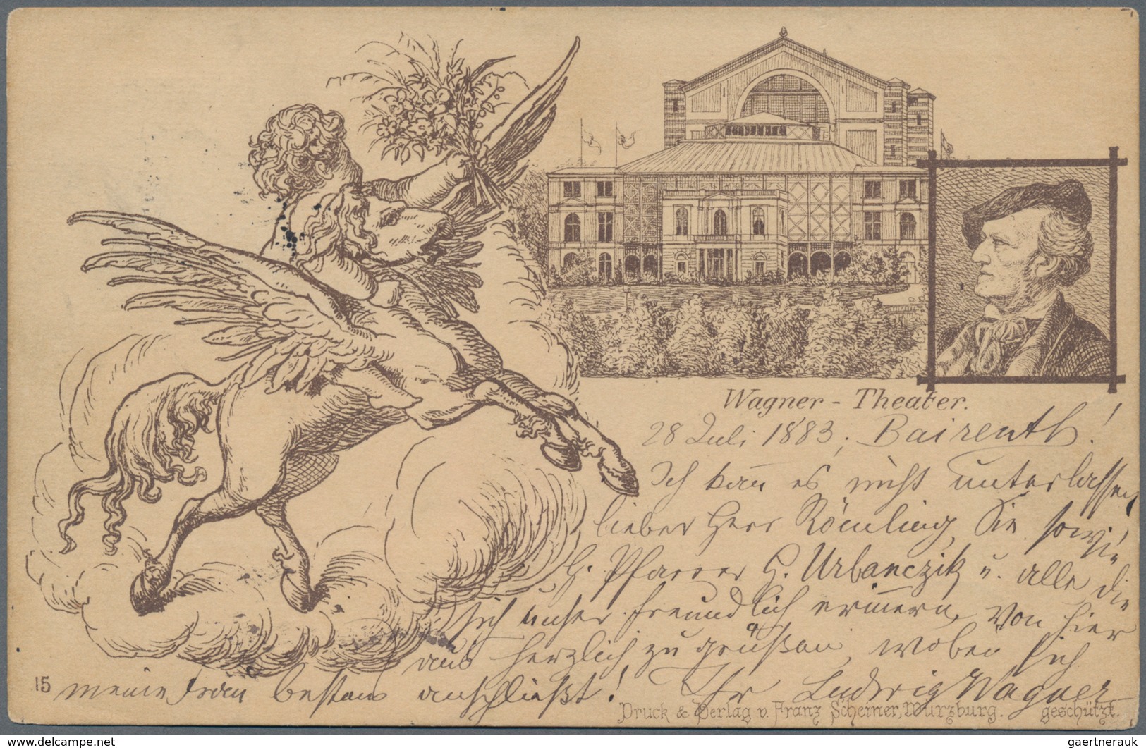 Ansichtskarten: Vorläufer: 1883. Scheiner-Karte #15 "Wagner-Theater". Gebraucht Von "Bayreuth 28.7.8 - Zonder Classificatie