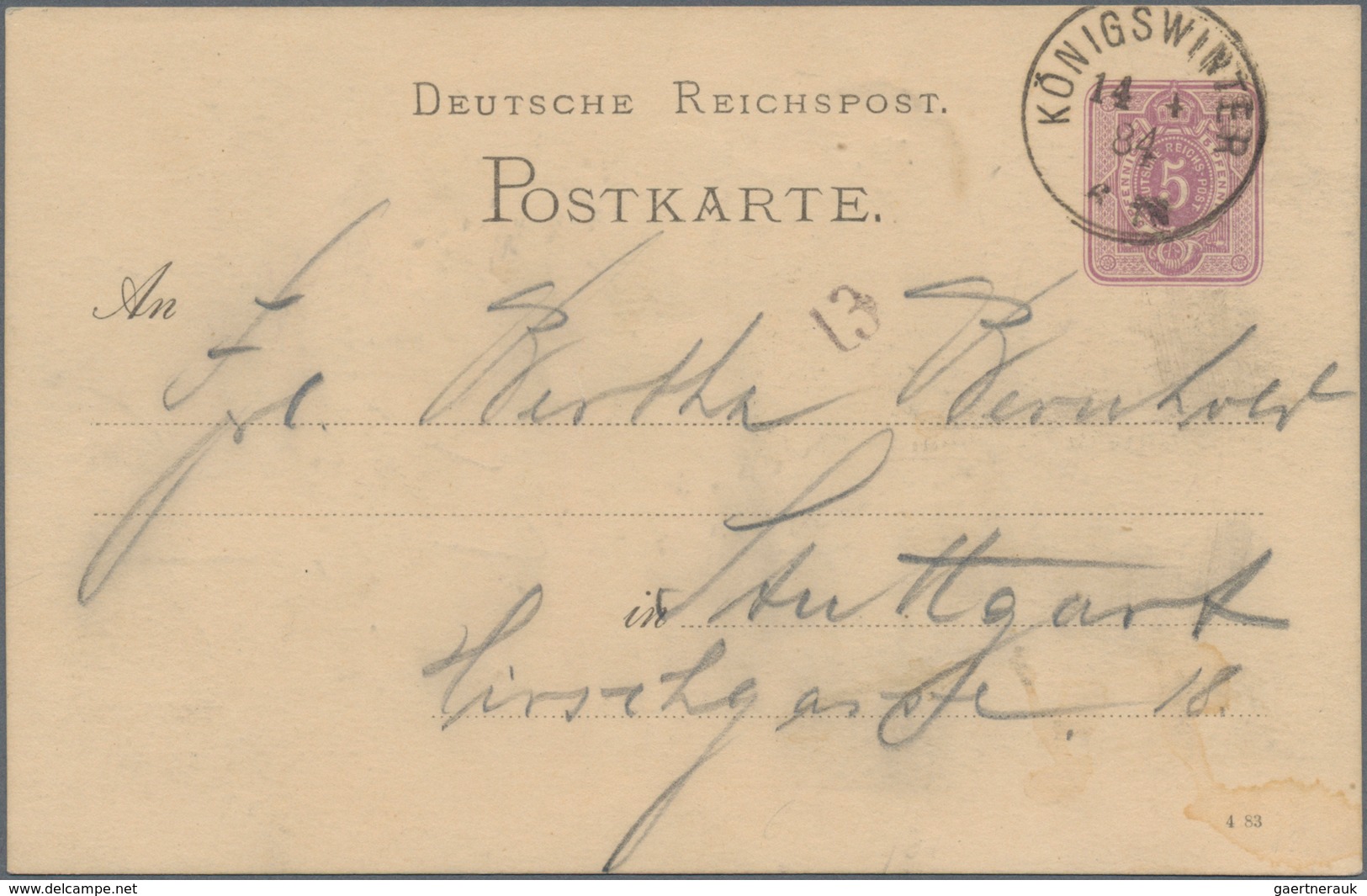 Ansichtskarten: Vorläufer: 1884, DRACHENFELS, Vorläuferkarte 5 Pf Lila Als Privatganzsache Mit K1 KÖ - Zonder Classificatie