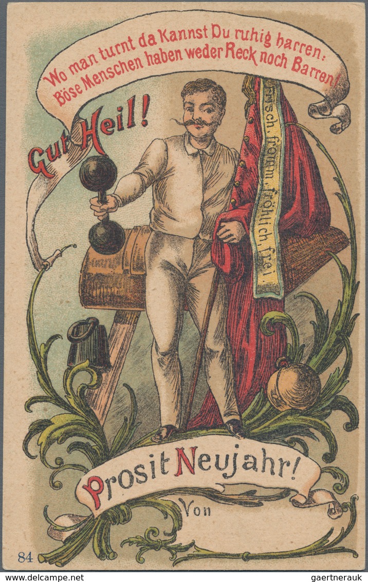 Ansichtskarten: Vorläufer: 1884 Ca., GLÜCKWUNSCH Neujahr Sport Turnen, Kolorierte Vorläuferkarte, Un - Zonder Classificatie