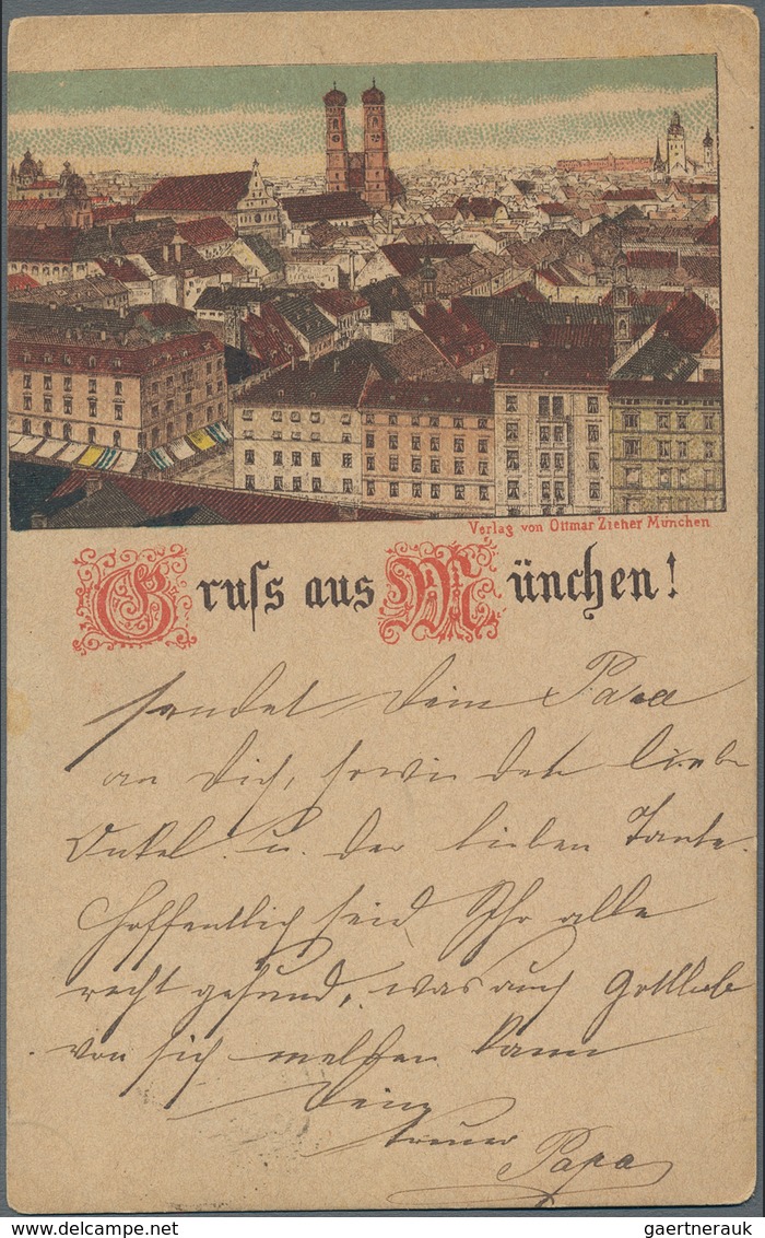 Ansichtskarten: Vorläufer: 1886, Gruß Aus MÜNCHEN Panoramaansicht, Kolorierte Vorläuferkarte 5 Pf Li - Zonder Classificatie