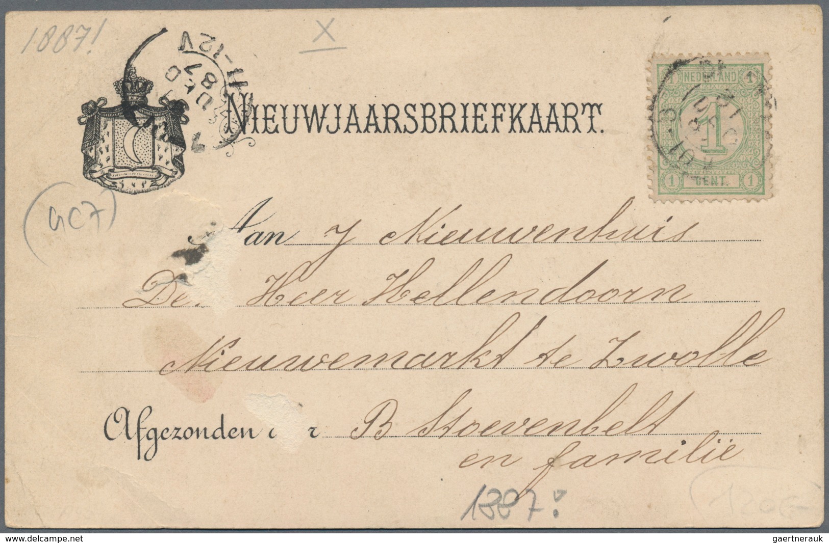 Ansichtskarten: Vorläufer: 1887, GLÜCKWUNSCH NEUJAHR, Niederländische Vorläuferkarte Postalisch Gela - Ohne Zuordnung