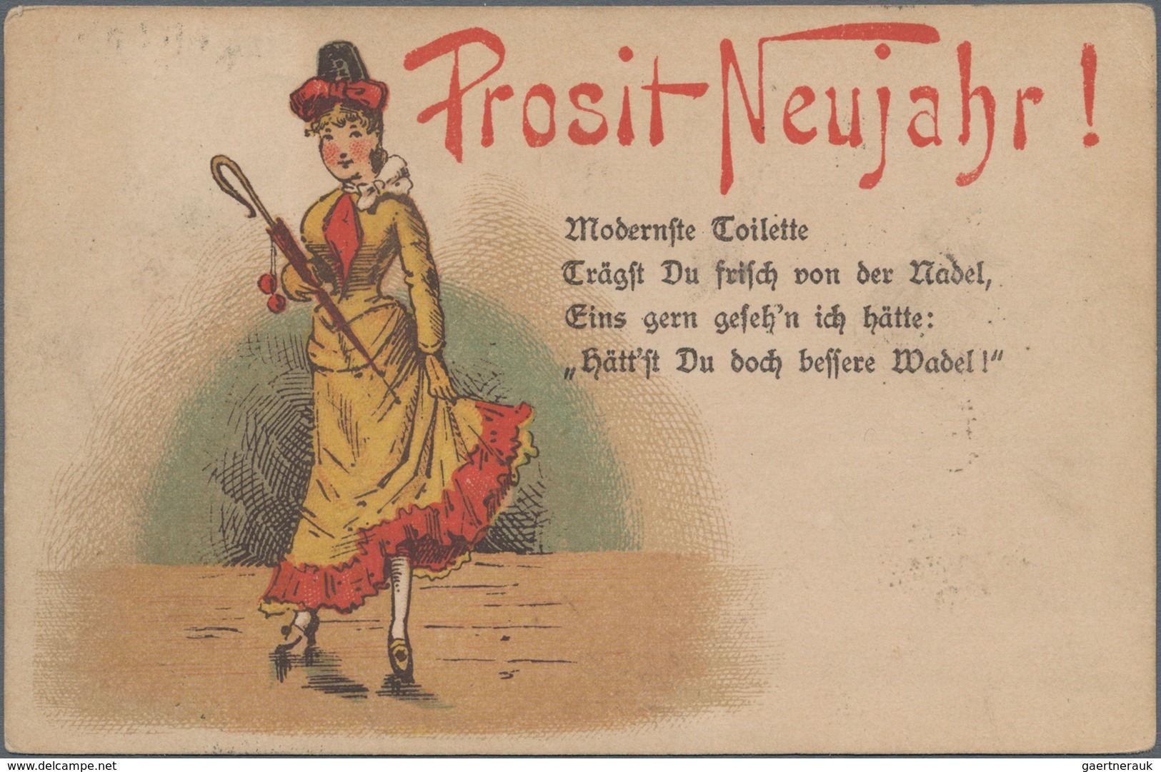 Ansichtskarten: Vorläufer: 1887, GLÜCKWUNSCH Prosit Neujahr!, Kolorierte Vorläuferkarte Postalisch G - Zonder Classificatie