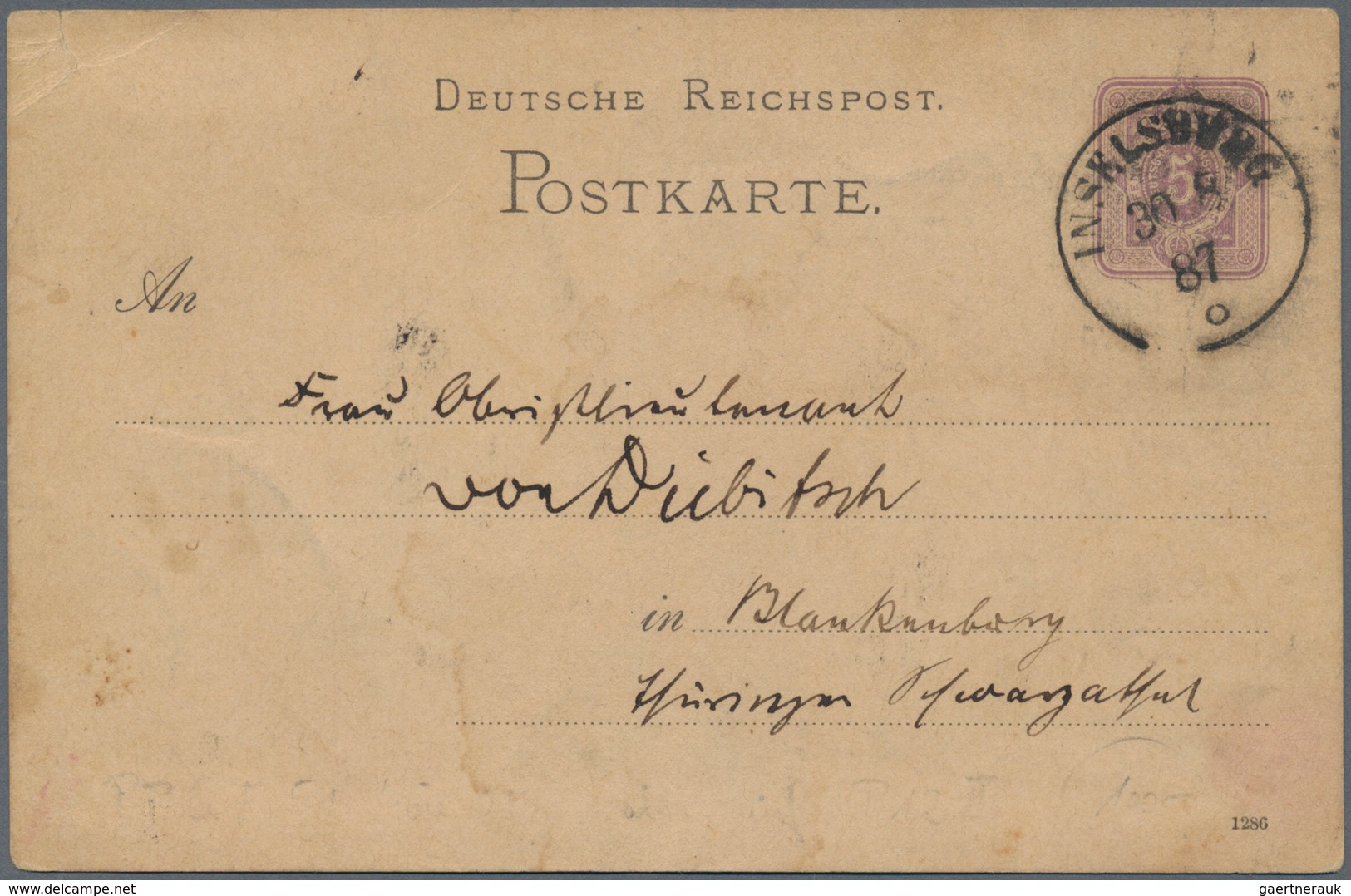Ansichtskarten: Vorläufer: 1887, GRUSS Vom INSELBERG, Privatganzsache 5 Pf Lila Mit K1 INSELSBERG / - Zonder Classificatie