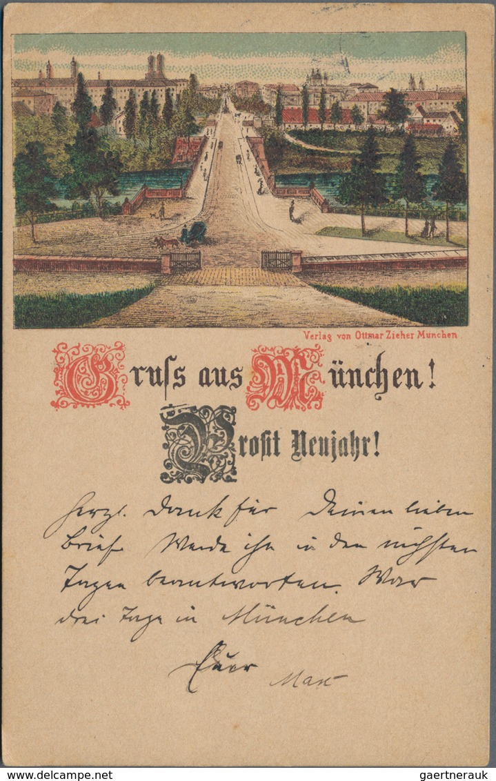 Ansichtskarten: Vorläufer: 1887, MÜNCHEN Prosit Neujahr Maximiliansbrücke, Kolorierte Vorläuferkarte - Zonder Classificatie