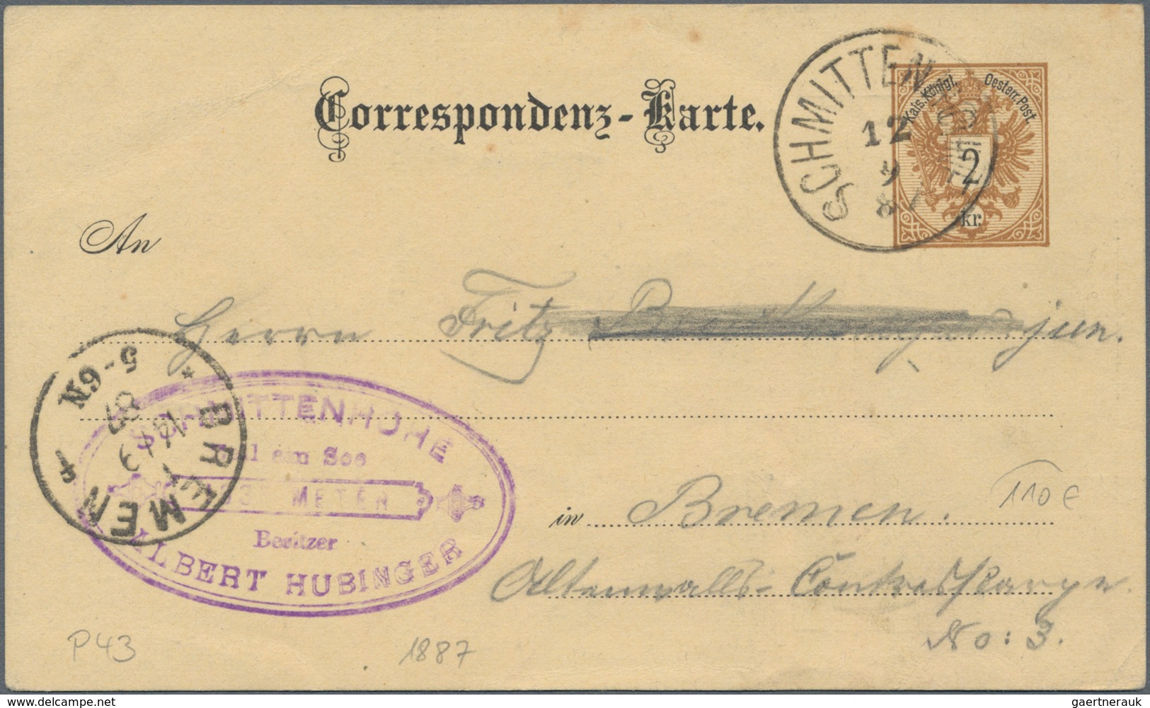Ansichtskarten: Vorläufer: 1887, SCHNITTENHÖHE Gasthof, Vorläuferkarte Als Zudruck Auf österreichisc - Zonder Classificatie