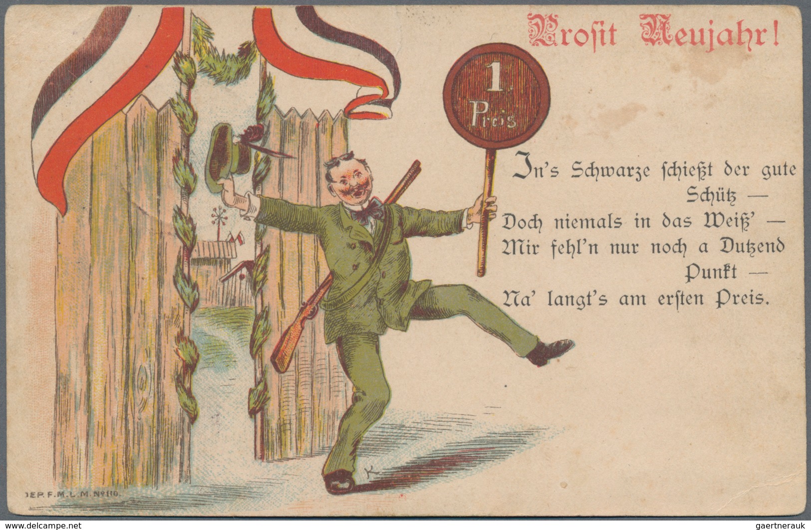 Ansichtskarten: Vorläufer: 1889, Prosit Neujahr Mit Schützenmotiv, Vorläuferkarte 3 Pf. Württemberg - Zonder Classificatie