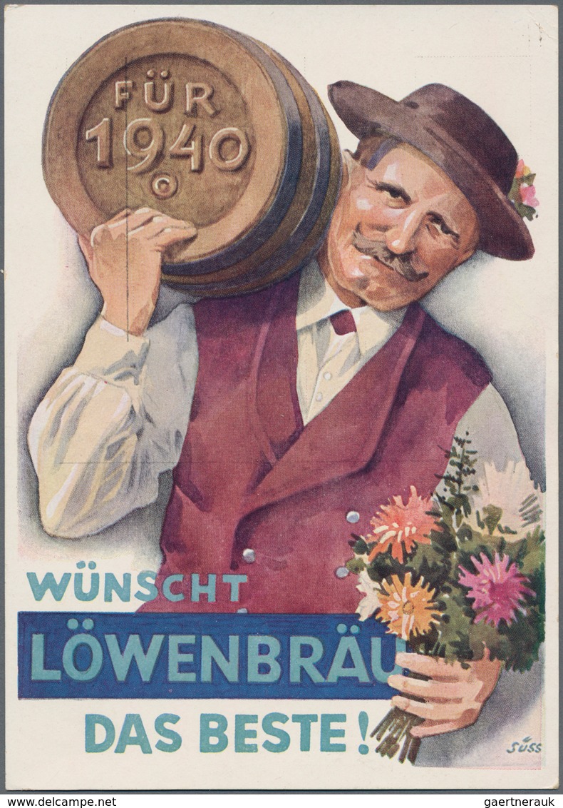 Ansichtskarten: Motive / Thematics: BIER & BRAUEREIN, Neujahrskarte 1940 LÖWENBRÄU München, Sign. Sü - Autres & Non Classés