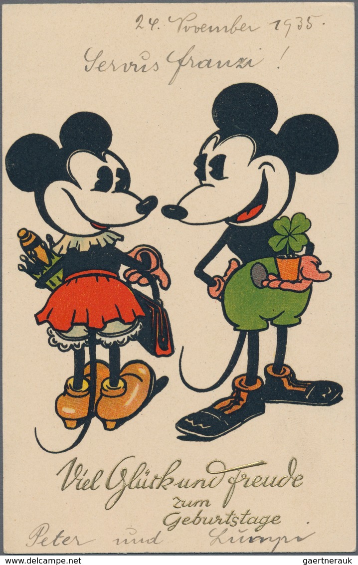 Ansichtskarten: Motive / Thematics: COMIC / WALT DISNEY, Frühe Micky Und Mini Maus Karte, Glückwunsc - Altri & Non Classificati