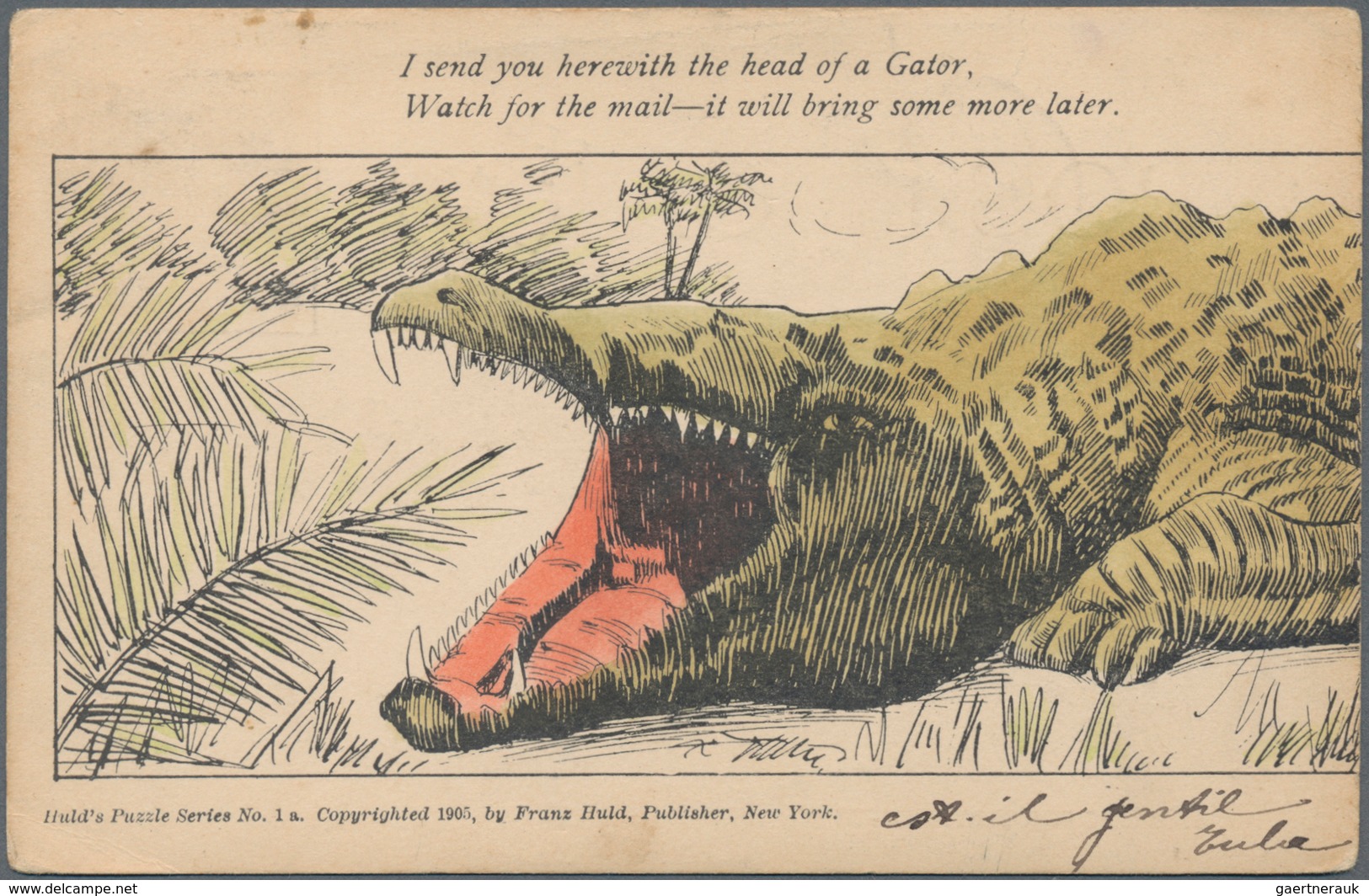 Ansichtskarten: Motive / Thematics: TIERE / KROKODIL, 4 Teilige Lithographische Puzzle-Karten Mit Ab - Andere & Zonder Classificatie